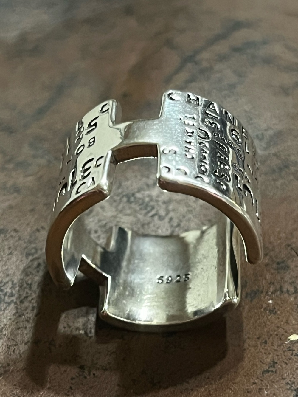 CHANEL Silver Cuff Ring with Embossed Logo - Picture 6 of 6